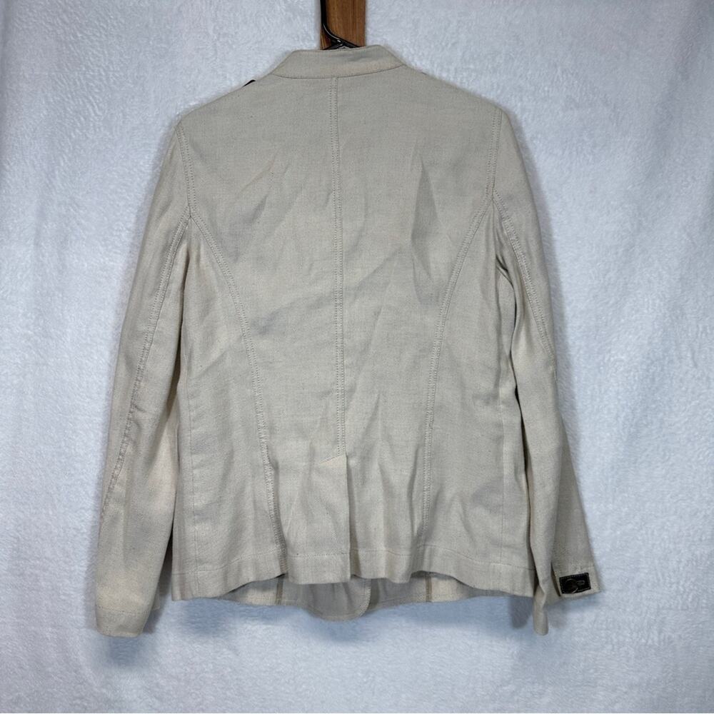 Lafayette 148 Linen Blend Cream Faux Leather‎ Trim Long Sleeve Blazer Jacket 10 - Picture 5 of 10